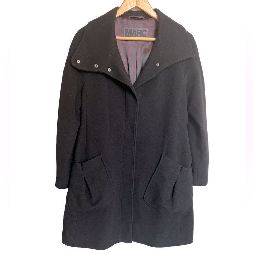 Andrew Marc Black Long Cashmere & Wool Coat Size 8